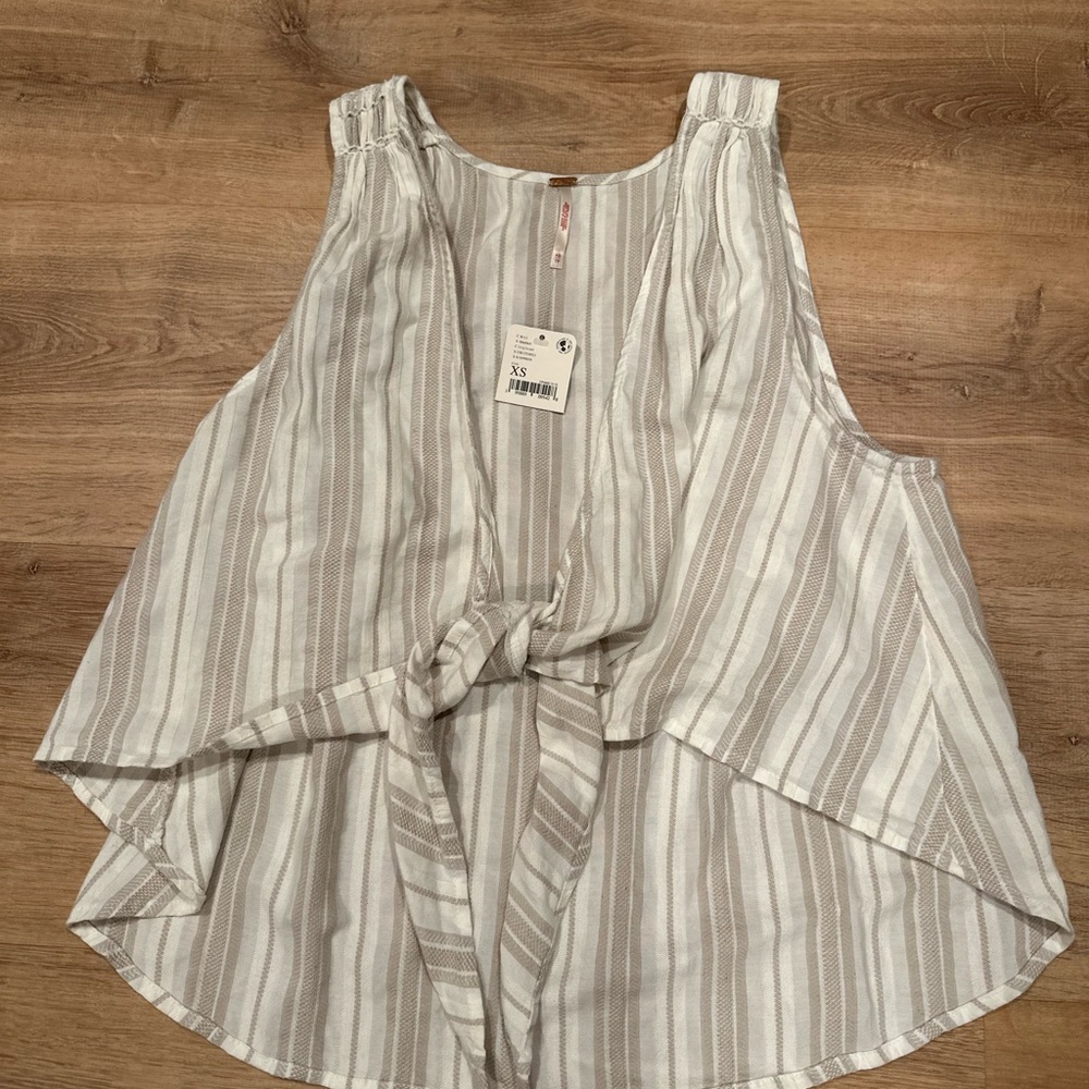 NWT Free People Beige Striped Tie-Front Tank Top